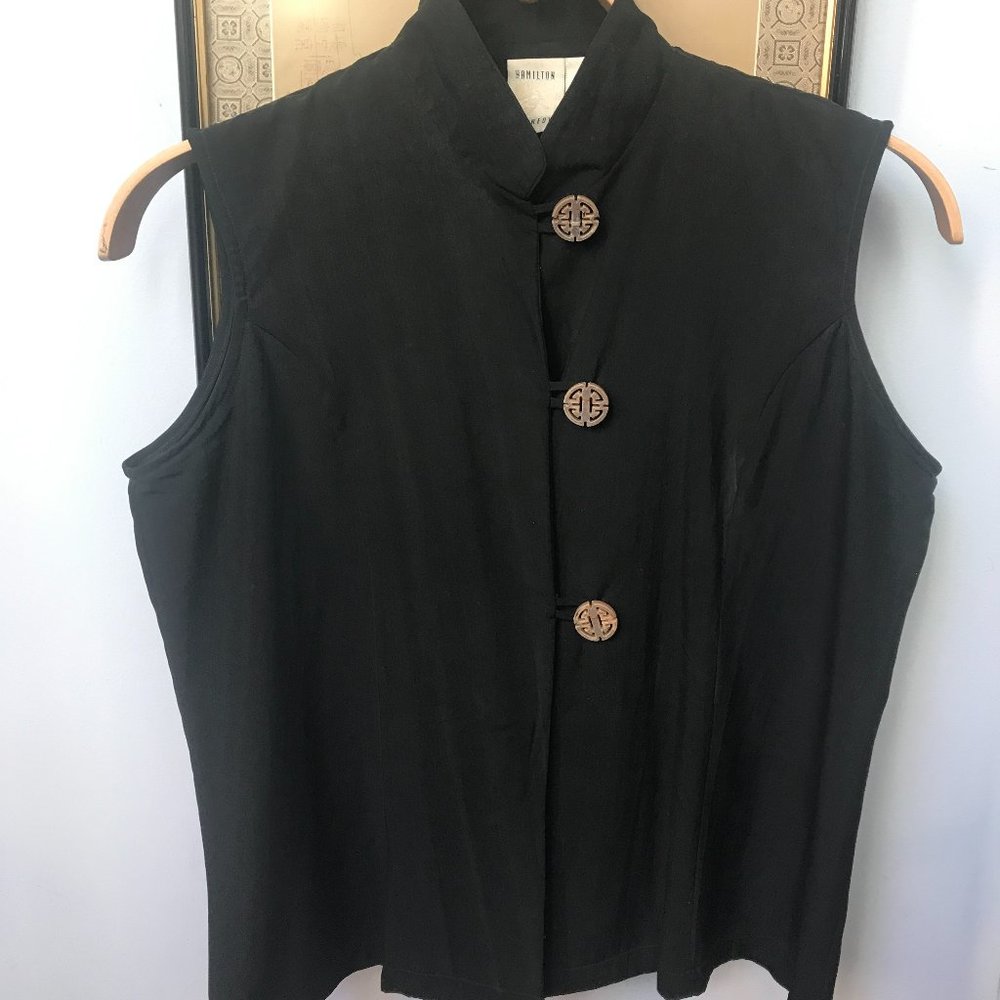 Black Silk Mandarin Collar Shell
